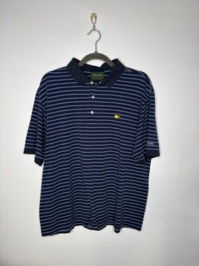 Vintage Masters Collection Striped Pique Cotton Short Sleeve Polo Shirt Large